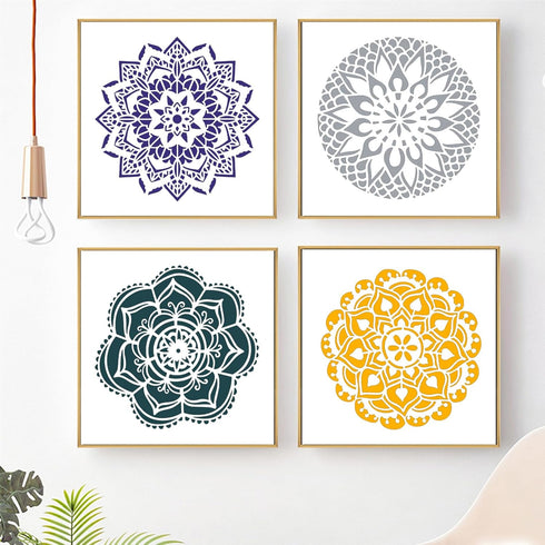 4 Pcs Extra Large Pattern Mandala Stencils Reusable Mandala Dot Painting Templates DIY Floral Spray Paint Stencil Drawing Craft Stencil for Wood W...