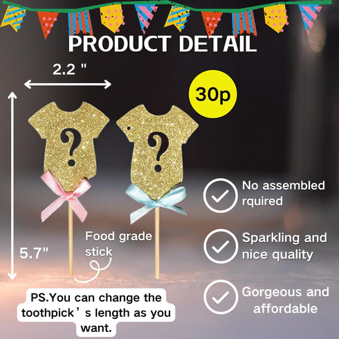 ALISSAR 30-pack Glitter Gender Reveal Cupcake Toppers, Gender Reveal Baby Shower Boy or Girl Party Decoration Supplies...