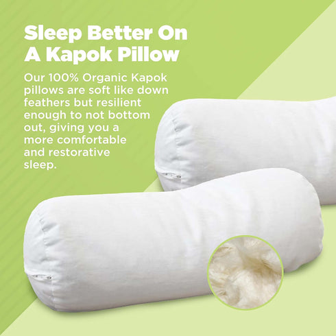 Bean Products Kapok Neck Roll Pillow for Sleeping – Hypoallergenic and Breathable Organic Cotton Fabric Neck Pillow – Soft and Supportive Pillow f...