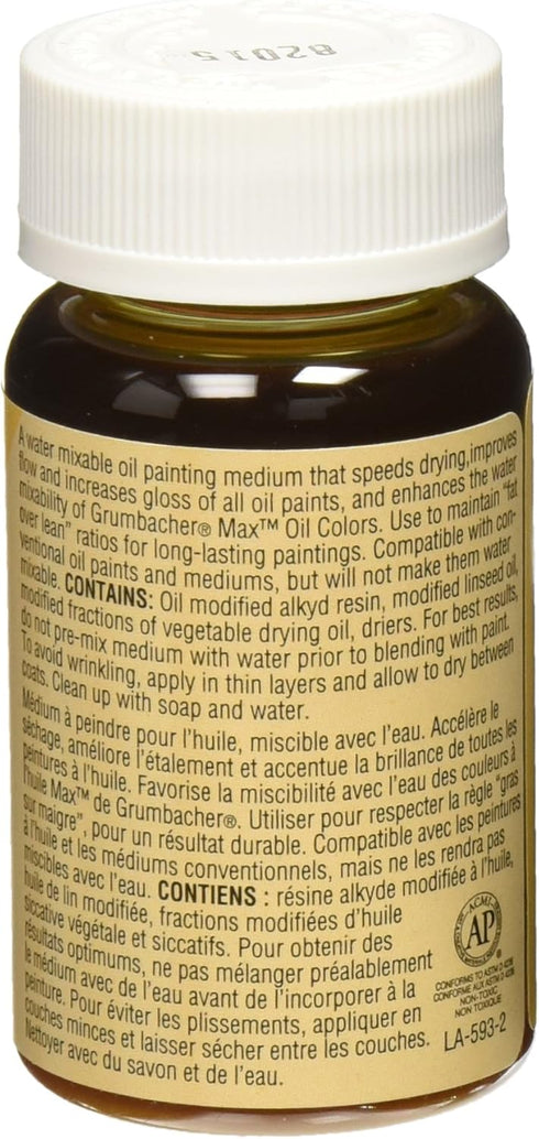 Grumbacher Quickdry Medium for MAX Water-Mixable Oil Paints, 2-1/2 Oz. Jar, #5932...