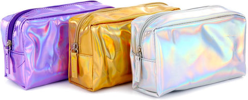 Teensery PU Leather Holographic Makeup Pouch Cosmetic Bag Waterproof Toiletries Organizer Pen Bag for Women and Girls (Purple)...