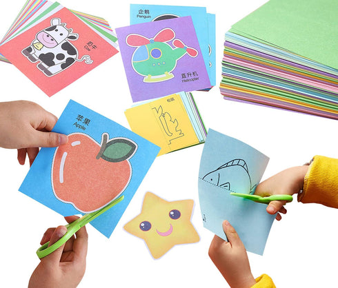 scissor skills activity book, Kids Educational Toy, DIY Fun Paper-cutting, 3-6 years old handmade material ,200 sheets double-sided ,safety scisso...