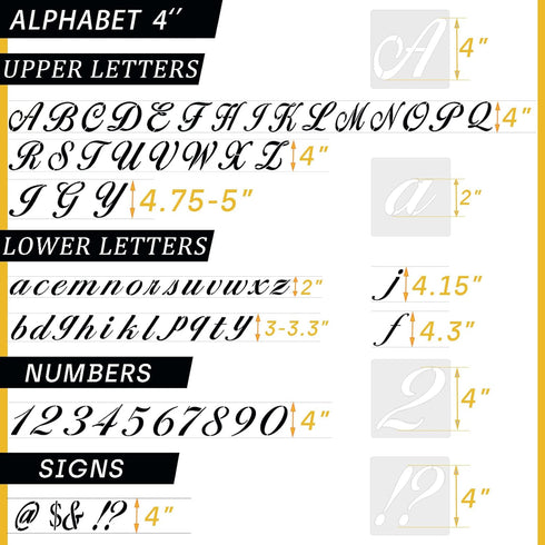 4 Inch Letter Symbol Stencils for Painting on Wood, 65 Pcs Alphabet Drawing Templates with Calligraphy Large Font and Cursive Letters Numbers Sign...