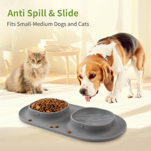 Dog Food Water Bowls for Puppy - Small Medium Dogs Feeder Bowl Mat No-Spill and Non-Skid Dog Dish Pet Feeding Station,Grey...