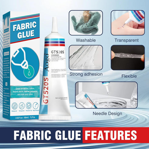 Fabric Glue 2 Pieces 60ml Suitable for All Fabrics Cotton Linen Denim Leather Polyester Doll Repair Fabric Glue Permanent Clear Washable Fabric Li...