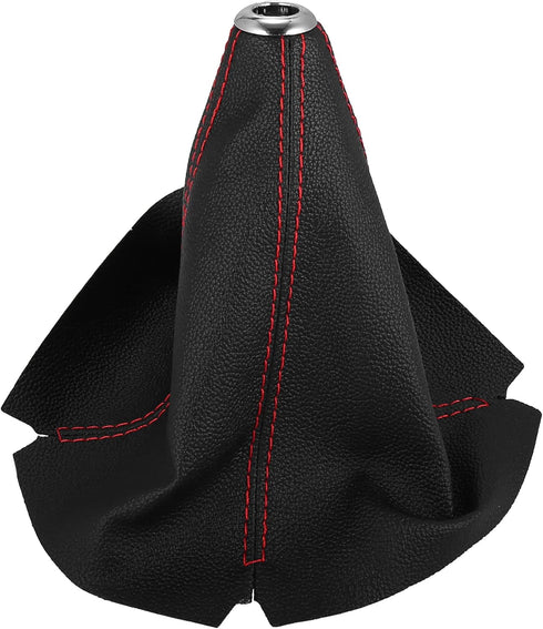 Car Shift Boot Cover Universal Gear Shift Knob Boot Dust Cover Faux Leather Black with Red Line...