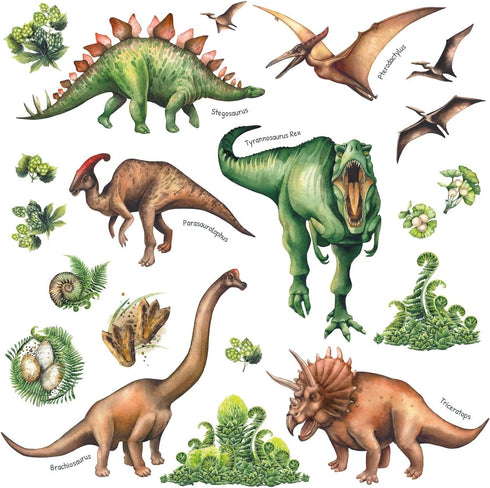 DECOWALL DS-8034 Watercolour Dinosaur Kids Wall Stickers Wall Decals Peel and Stick Removable Wall Stickers for Kids Nursery Bedroom Living Room (...