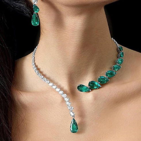 Rhinestone Choker Necklace Green Crystal Necklace Sparkly Rhinestone Choker Necklace Crystal Teardrop Necklace Adjustable Open Necklace for Women ...