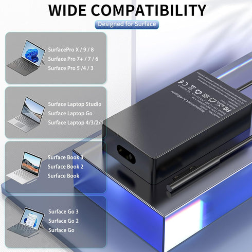 Surface Pro Laptop Charger 65W Power Adapter for Microsoft Surface Pro 3/4/5/6/7/8/9/X, Windows Surface Laptop 6/5/4/3/2/1, Surface Book 3/2/1, Su...