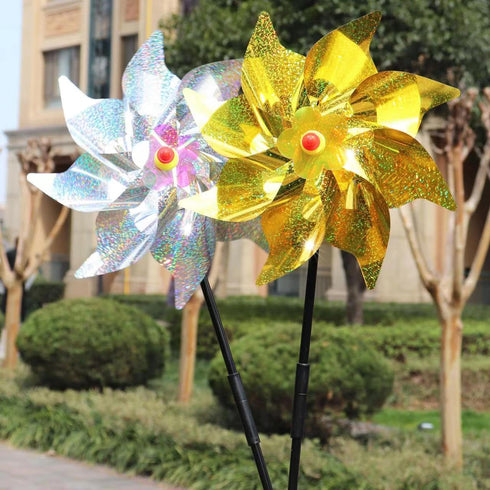 6Pack Sparkly Reflective Pinwheels Holographic Spinners Whirl Pin Wheel Scare Birds Away for Outdoor Yard Garden Patio Lawn Farm Decor Kids' Toy...