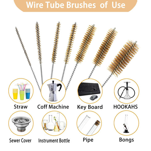 7Pcs Brass Tube Brushes Bottle Brush Wire Tube Brushes, Long Wire Cleanling Brushes Tube Cleaning Lab Brushes Straw Cleaner Brush Wire Bottle Brus...