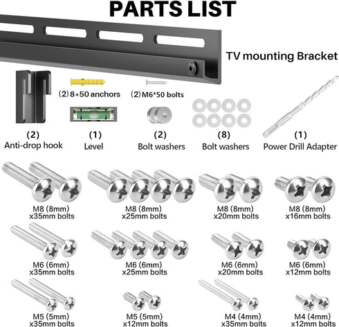 Drywall Studless TV Wall Mount, No Stud TV Wall Mount for 12-55 Inch TVs, Drywall TV Mount Load Up to 100 Lbs, Low Profile, VESA 100x100mm to 400x...