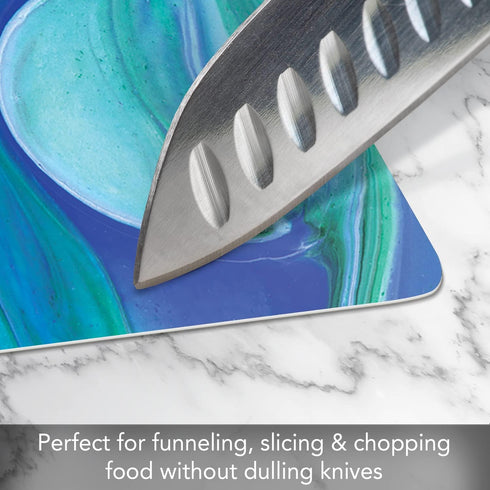 Cut N' Funnel Blue Fluidity Designer Flexible Cutting Board Mat, 15" x 11.5", Made in the USA, Decorative, Flexible, Easy to Clean...