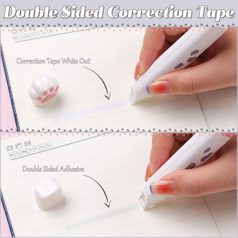 8 Pcs Cute Cat Paw Stationery Set Kawaii School Supplies Including Pencil Sharpener Retractable Eraser Correction Tape Sticky Notes Ruler Mini Sci...