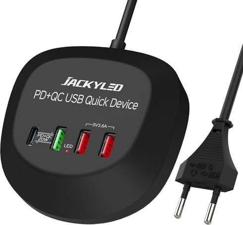 USB Charger Hub with Quick Charge 3.0 JACKYLED 4 USB Ports Portable Fast Charging Station for Multiple Devices Compatible with iPhone iPad Galaxy ...