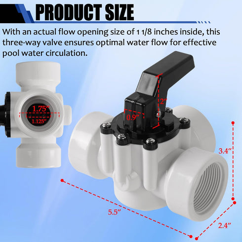 Three-way Swimming Pool Diverter Valve 1 1/2 Inch Female Threaded Replacement Valve for Pools and Spas 3 Way Valve Pool Hose Connector Above Groun...