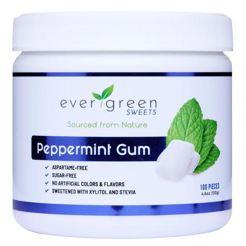 Evergreen Sweets Chewing gum 100 Count Jar - Natural Peppermint Gum Made with Xylitol and Stevia - Sugar-Free, Aspartame Free and Vegan...