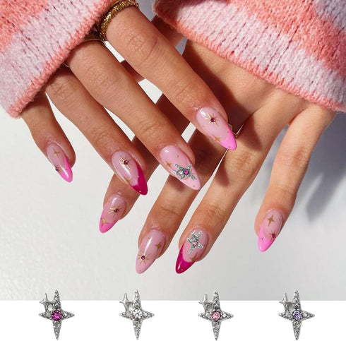 45Pcs Silver Star Nail Charms for Nail Art 3D Alloy Crystal Stars Nail Rhinestones Shiny Starlight Nail Art Charms Gems Colorful Star Nail Jewels ...