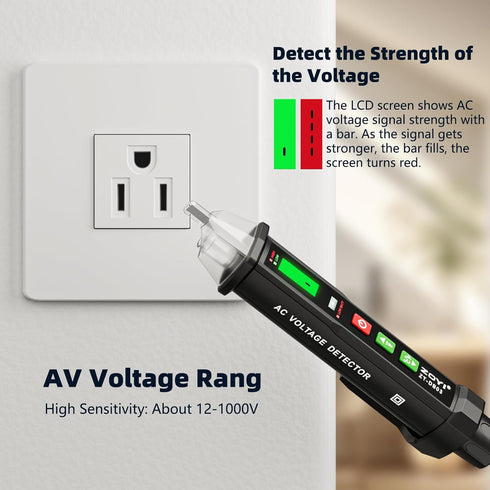 Voltage Tester - 2024 Professional Electrical Tester with LED Light, Non Contact Voltage Tester with Temperature Display, Battery-Operated Electri...