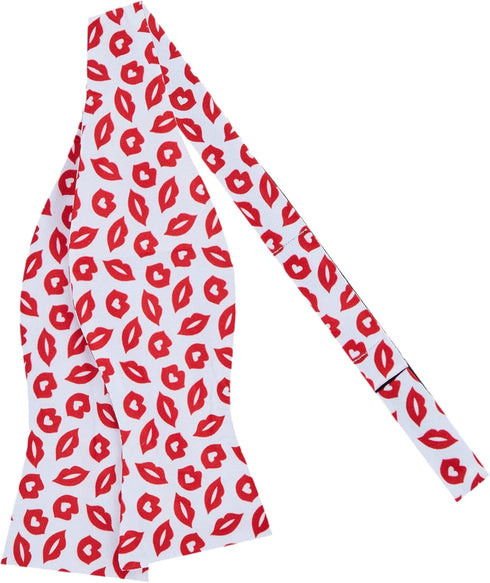 Jacob Alexander Men's Happy Valentine's Day Red Lips Kisses Pattern Freestyle Self-Tie Bow Tie - White...