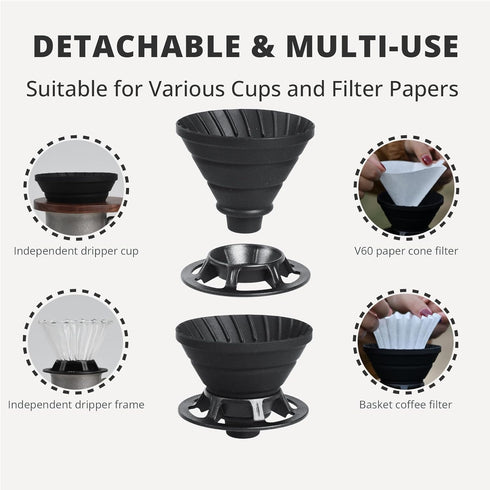 Collapsible Coffee Dripper, Silicone Reusable Pour Over Coffee Maker, Pour Over Coffee Dripper for Camping, Business Trip, Home?Office, Single Cle...
