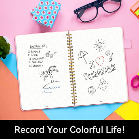 ALLTREE Spiral Dot Grid Notebook Journal Dotted Paper Notebook Hardcover Spiral Notebook Twin Wire Spiral Bound Notebook with Pen Loop Pocket Stic...