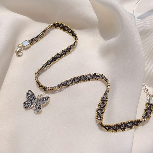 Butterfly Choker Necklace, Stylish Black Collar Choker Necklace Lace Beaded short Necklace with Butterfly pendant nice Giftbox for Women Girls-But...