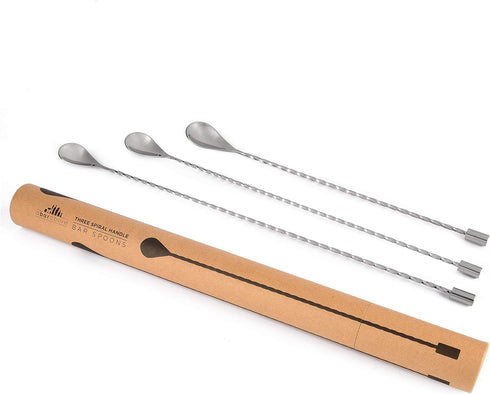 A Bar Above Bar Spoon Set, of 3, 12”, 15”, and 17”, Stainless Steel Cocktail Stirrer Bar Set, for Mixing Glass or Shaker, Spiral Handle Drink Stir...