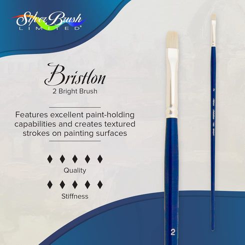 Silver Brush Limited 19022 Bristlon Bright Brush for Acrylic and Oil Painting, Size 2, Long Handle...