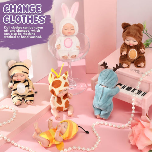 Hanaive 6 Pcs Mini Baby Dolls 4 Inch Lifelike Realistic Baby Dolls Mini Reborn Cute Baby Dolls Tiny Baby Doll Easter Egg Fillers Birthday Gifts Se...