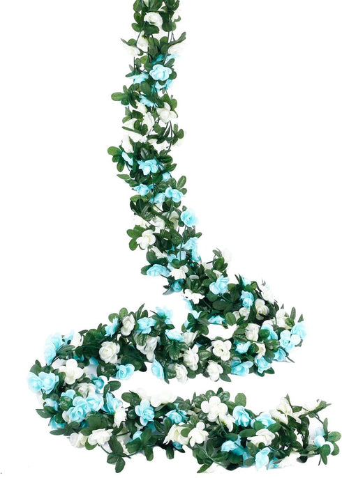 Miracliy 5Pcs 41FT Blue and White Flower Garland Artificial Rose Arch Vines Fake Spring Floral Garland for Flower Wall Backdrop Wedding Mothers Da...