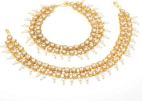 Efulgenz Kundan Anklet Indian Bollywood Faux Pearl Crystal Wedding Bridal Anklet Pair Bracelet Payal Foot Jewelry...