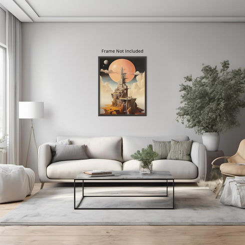 Posterizer 1 pcs-futuristic surreal scenary with mountain buildings-Abstract & Modern Art-Fantasy & Fiction Art-Gift for Art Lovers-Decor for Home...