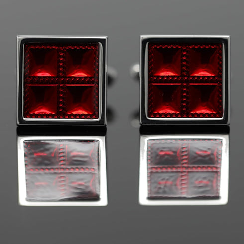 Square Burgundy Checks Cufflinks With Box Red Cuff Links Men Gift...