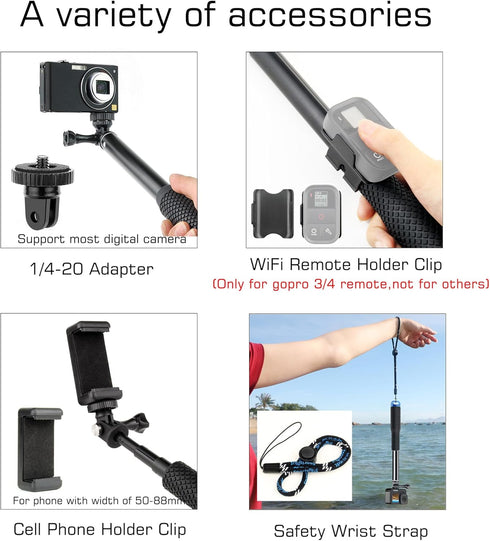 11''-45''Alumium Handheld Waterproof Selfie Stick Underwater Pole Handle Grip Monopod for Gopro Hero Session Max Insta360 AKASO DJI OSMO Digital A...