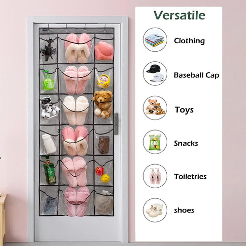 Over The Door Hanging Shoe Rack Organizer 18 Pockets Organizer with 6 Extra Large Clear Pockets for Shoe Holder Storage (18 Pockets-Grey)...