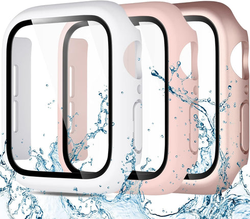 Charlam Waterproof Case Compatible with Apple Watch 41mm iWatch SE Series 8 7 with Built-in Tempered Film Screen Protector, Full Coverage Hard PC ...