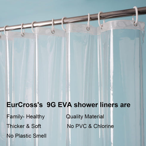 EurCross 9G Clear Extra Long Shower Curtain Liner 72 x 84 inches Long with 5 Magnets, Transparent Heavy Duty Weighted PEVA Plastic Shower Curtains...