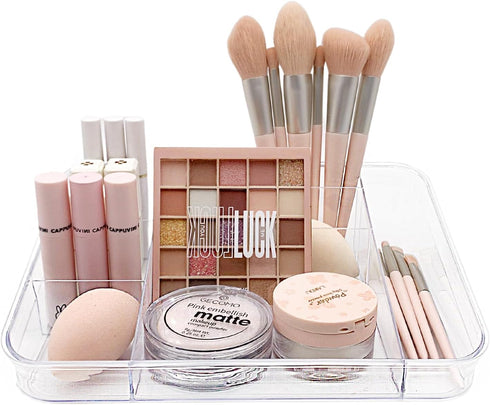 SUNFICON Makeup Tray Organizer Cosmetic Display Case Office Stationery Storage Holder Countertop Storage Unit Makeup Box for Bathroom Drawers,Vani...