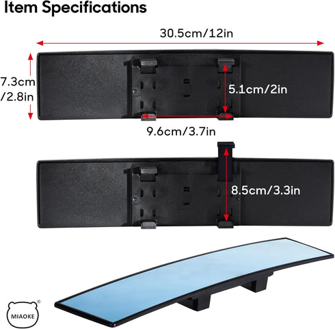 MIAOKE Blu-Ray Car Mirror - 12 Inch Anti-Glare Easy To Install, Universal All Car Wide Angle Panoramic Rear View Mirror Accessory...