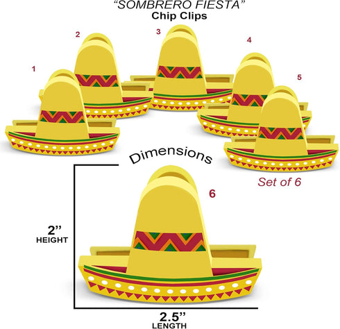 Sombrero Chip Clips, 6 Set Bag Clips, Tight Food Saver, Snack Bag Sealer, Air Tight Seal Grip for Food Storage, Chip Clip Bag Clip Food Clips, Fun...