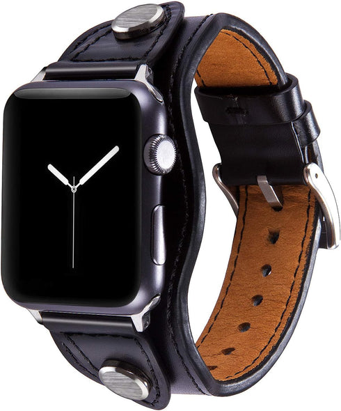 VIQIV Cuff Bracelets Bands For Compatible With Apple Watch 38mm 42mm 41mm 40mm 44mm 45mm Iwatch Series SE 7 6 5 4 3 2 1, Dressy Leather Metal Jewe...