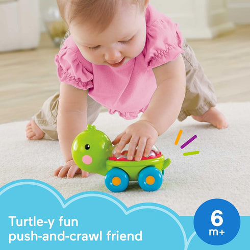 Fisher-Price Baby Crawling Toy Poppity Pop Turtle Push-Along Vehicle with Ball Popping Sounds for Infants Ages 6+ Months...