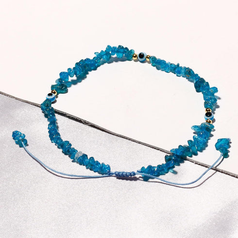 Blue Apatite Evil Eye Anklet Bracelets for Women Tumbled Chip Beach Foot Anklet Amulet Protection Reiki Crystals...