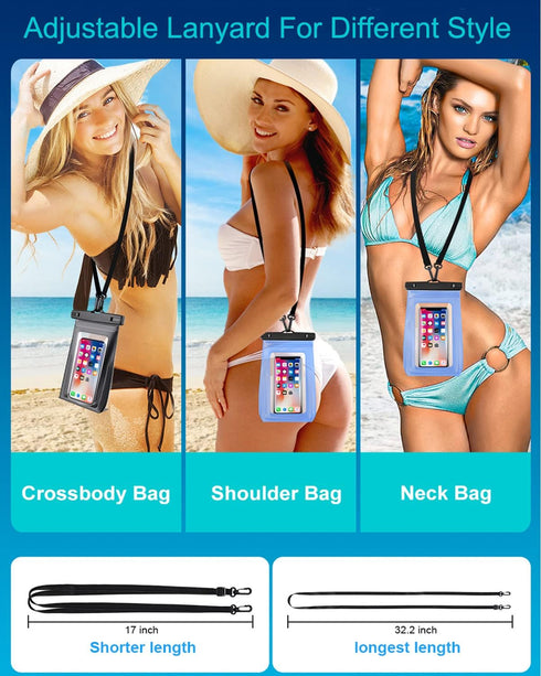 2Pcs Floating Waterproof Phone Pouch Large, IPX8 Waterproof Phone Bag Case for iPhone 15 14 Plus 13 Pro Max 12 11 8 Plus Samsung Up to 7.2'', Wate...