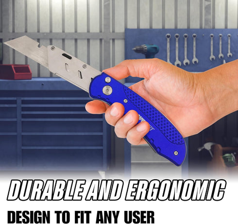 Rapid Edge Extend-A-Blade Utility Knife, Folding Razor Knife with 3 Blade Positions, Includes 5 Double-Length Serrated Utility Knife Blades...