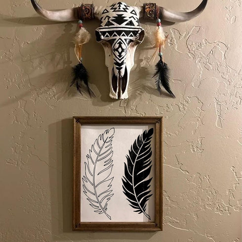 Feather Stencils for Painting on Wood, Peacock Stencils for Crafts Reusable Wood Burning Drawing Art Paint Stencils and Patterns for Wall Cake Coo...