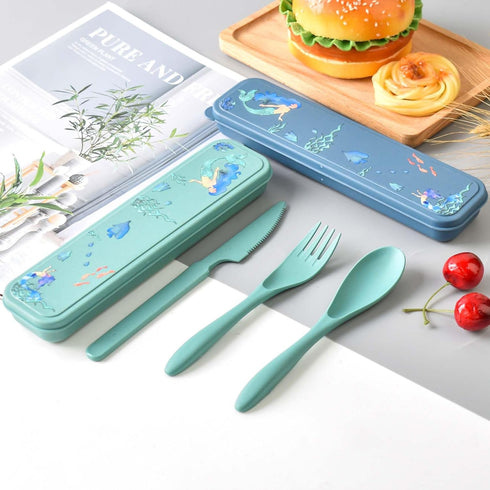 Reusable Utensils Set with Case, 2 Pack Camping Utensils Set, Portable Plastic Spoon Knife Forks Portable Cutlery Set for Picnic Outdoor Office Sc...