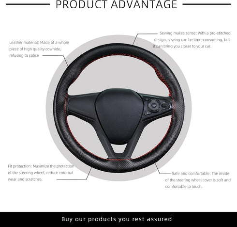 Micro Fiber Leather Steering Wheel Cover, DIY Sewing with Needle & Thread, Breathable Anti-Slip Car Steering Wheel Protector, Universal 15 Inch Au...