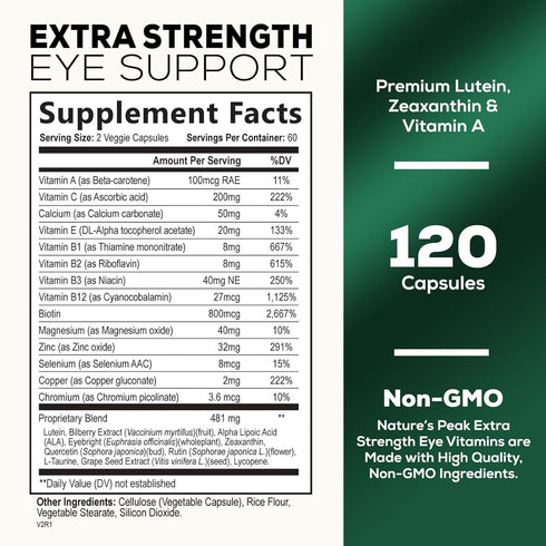 Eye Vitamin & Mineral Supplement with Lutein, Zeaxanthin, Bilberry & Zinc, Supports Eye Strain, Vision Health for Adults with Vitamins C & E, Non-...